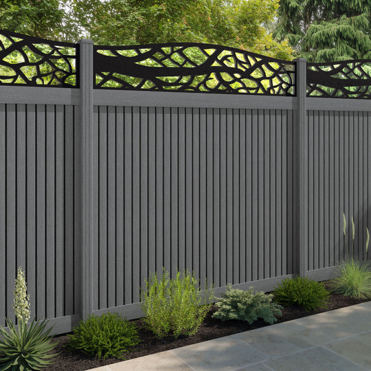 Virtis Twilight Curved Top Fence Panel - Mid Grey - with our composite posts
