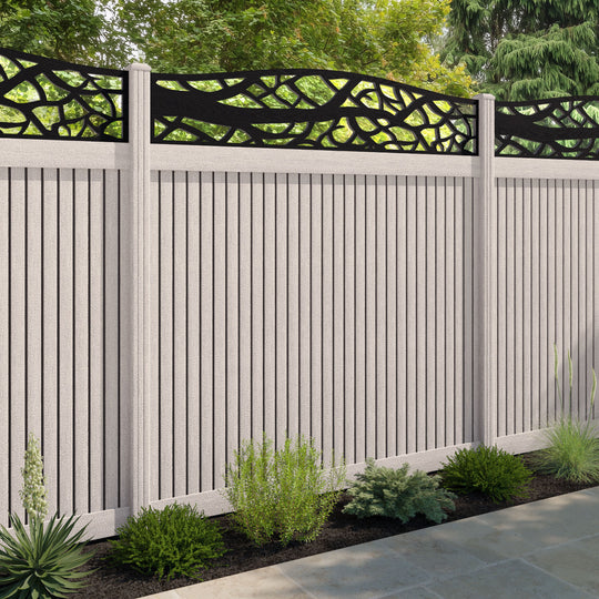 Virtis Twilight Curved Top Fence Panel - Mid Stone - with our composite posts