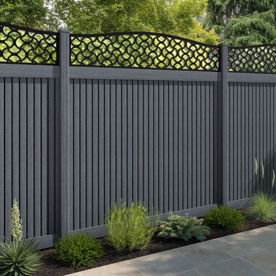 Virtis Vida Curved Top Fence Panel - Anthracite - with our composite posts
