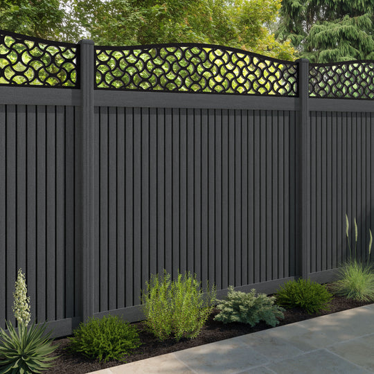 Virtis Vida Curved Top Fence Panel - Dark Grey - with our composite posts