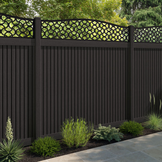 Virtis Vida Curved Top Fence Panel - Dark Oak - with our composite posts