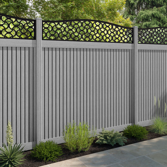 Virtis Vida Curved Top Fence Panel - Light Grey - with our composite posts