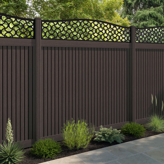 Virtis Vida Curved Top Fence Panel - Mid Brown - with our composite posts