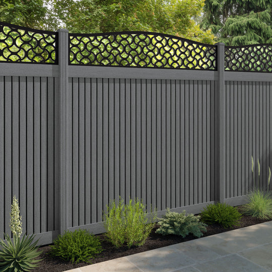 Virtis Vida Curved Top Fence Panel - Mid Grey - with our composite posts