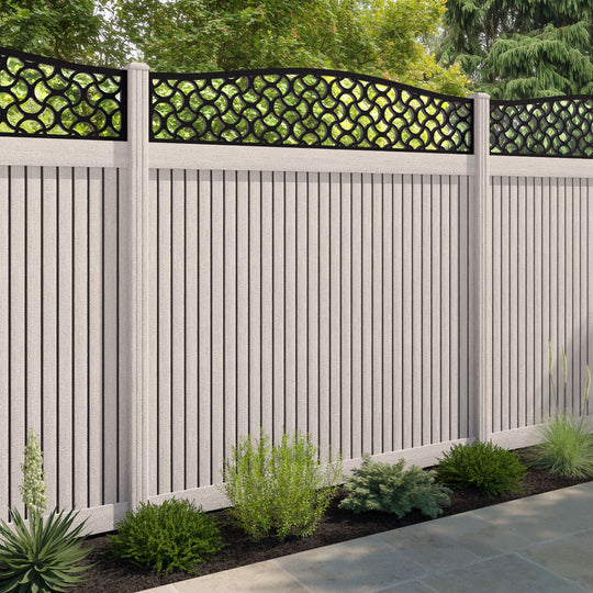 Virtis Vida Curved Top Fence Panel - Mid Stone - with our composite posts