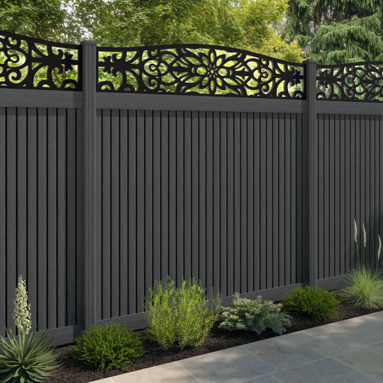 Virtis Windsor Curved Top Fence Panel - Dark Grey - with our composite posts