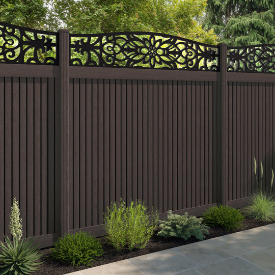 Virtis Windsor Curved Top Fence Panel - Mid Brown - with our composite posts