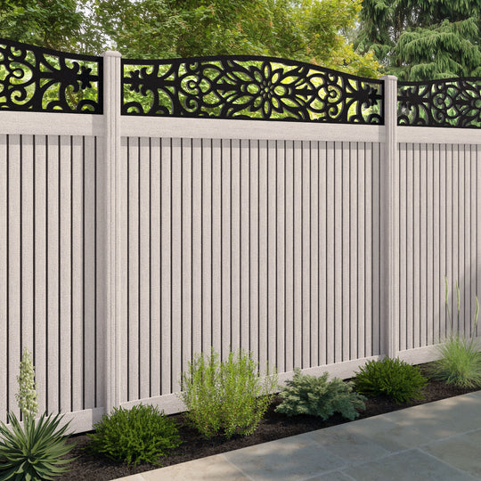 Virtis Windsor Curved Top Fence Panel - Mid Stone - with our composite posts