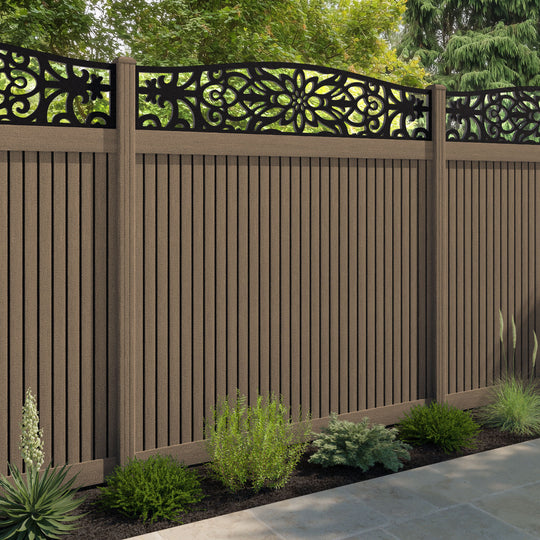 Virtis Windsor Curved Top Fence Panel - Teak - with our composite posts