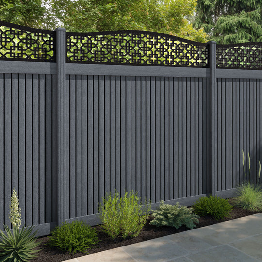 Virtis Zaria Curved Top Fence Panel - Anthracite - with our composite posts