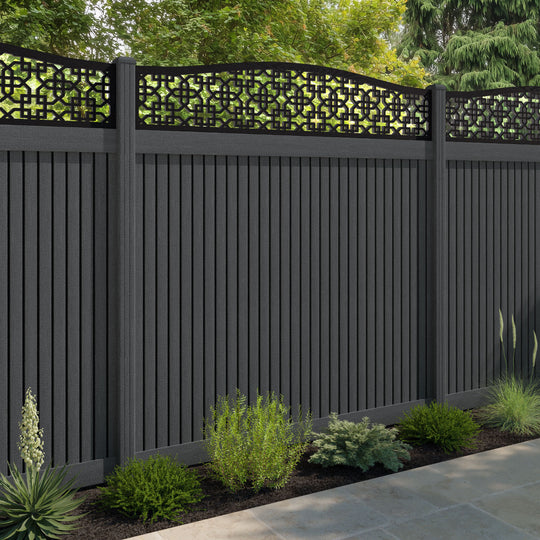 Virtis Zaria Curved Top Fence Panel - Dark Grey - with our composite posts
