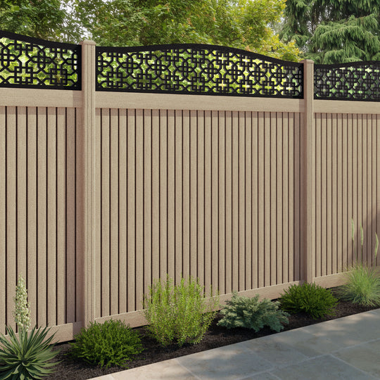 Virtis Zaria Curved Top Fence Panel - Light Oak - with our composite posts