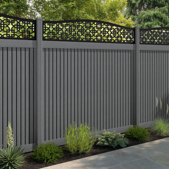 Virtis Zaria Curved Top Fence Panel - Mid Grey - with our composite posts