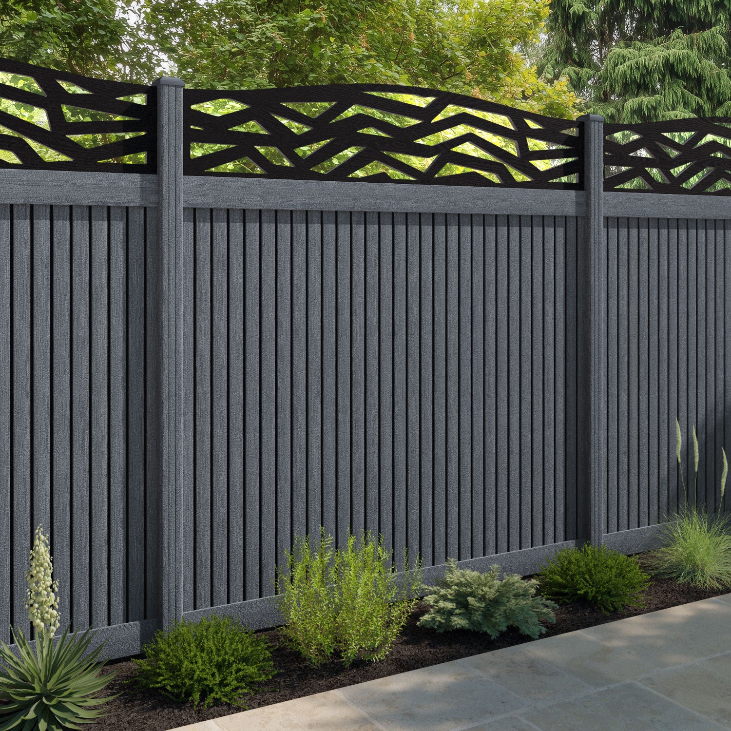 Virtis Zenith Curved Top Fence Panel - Anthracite - with our composite posts
