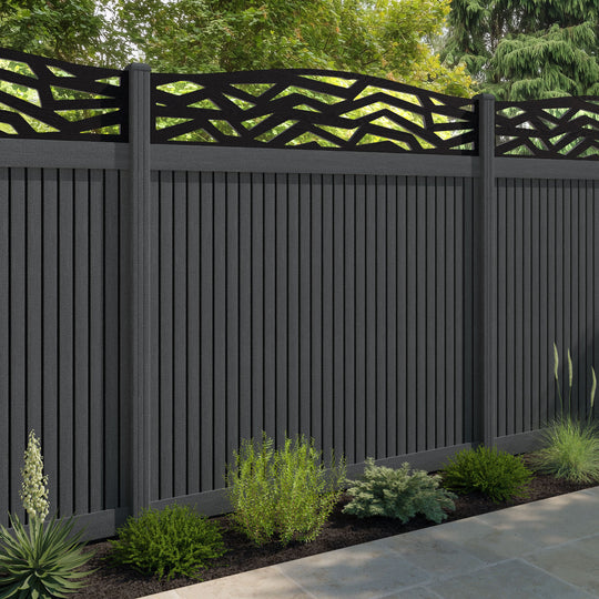 Virtis Zenith Curved Top Fence Panel - Dark Grey - with our composite posts