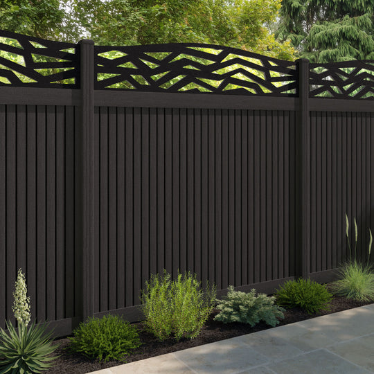 Virtis Zenith Curved Top Fence Panel - Dark Oak - with our composite posts