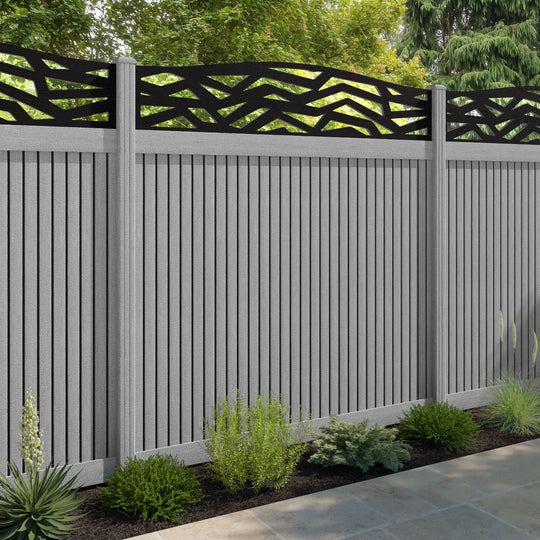 Virtis Zenith Curved Top Fence Panel - Light Grey - with our composite posts