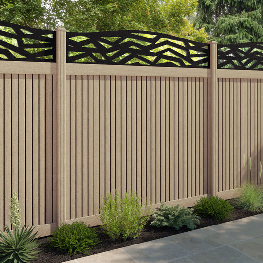 Virtis Zenith Curved Top Fence Panel - Light Oak - with our composite posts