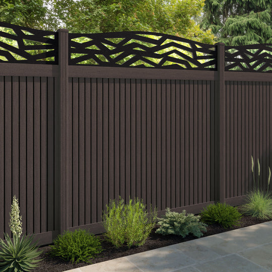 Virtis Zenith Curved Top Fence Panel - Mid Brown - with our composite posts