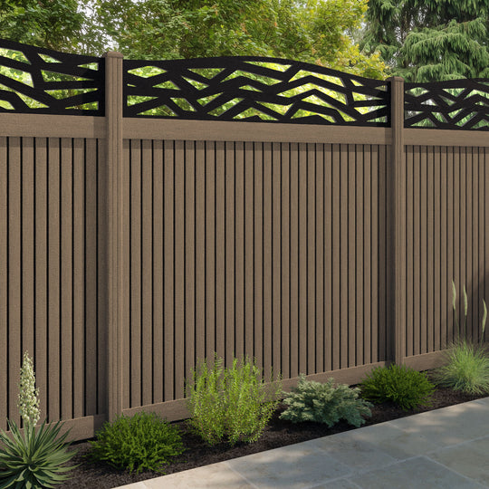 Virtis Zenith Curved Top Fence Panel - Teak - with our composite posts