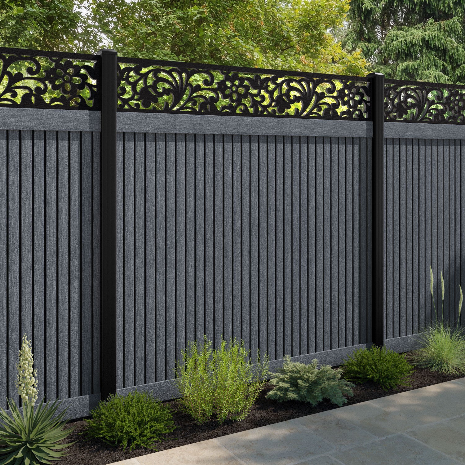 Virtis Eden Fence Panel - Anthracite - with our composite posts