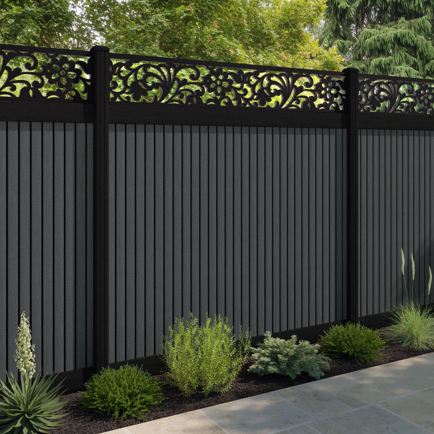 Virtis Eden Fence Panel - Dark Grey - with our composite posts