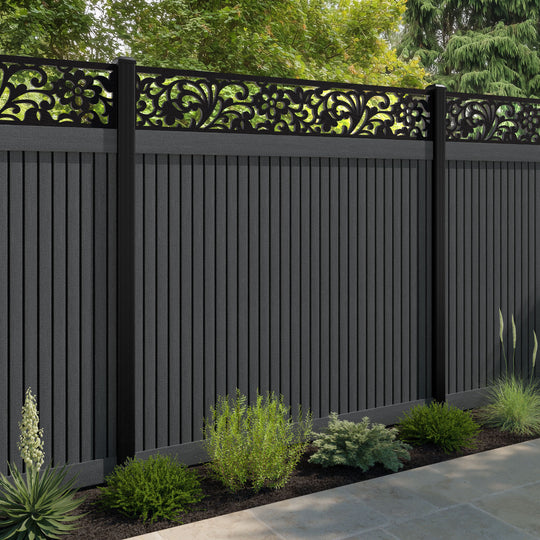 Virtis Eden Fence Panel - Dark Grey - with our aluminium posts