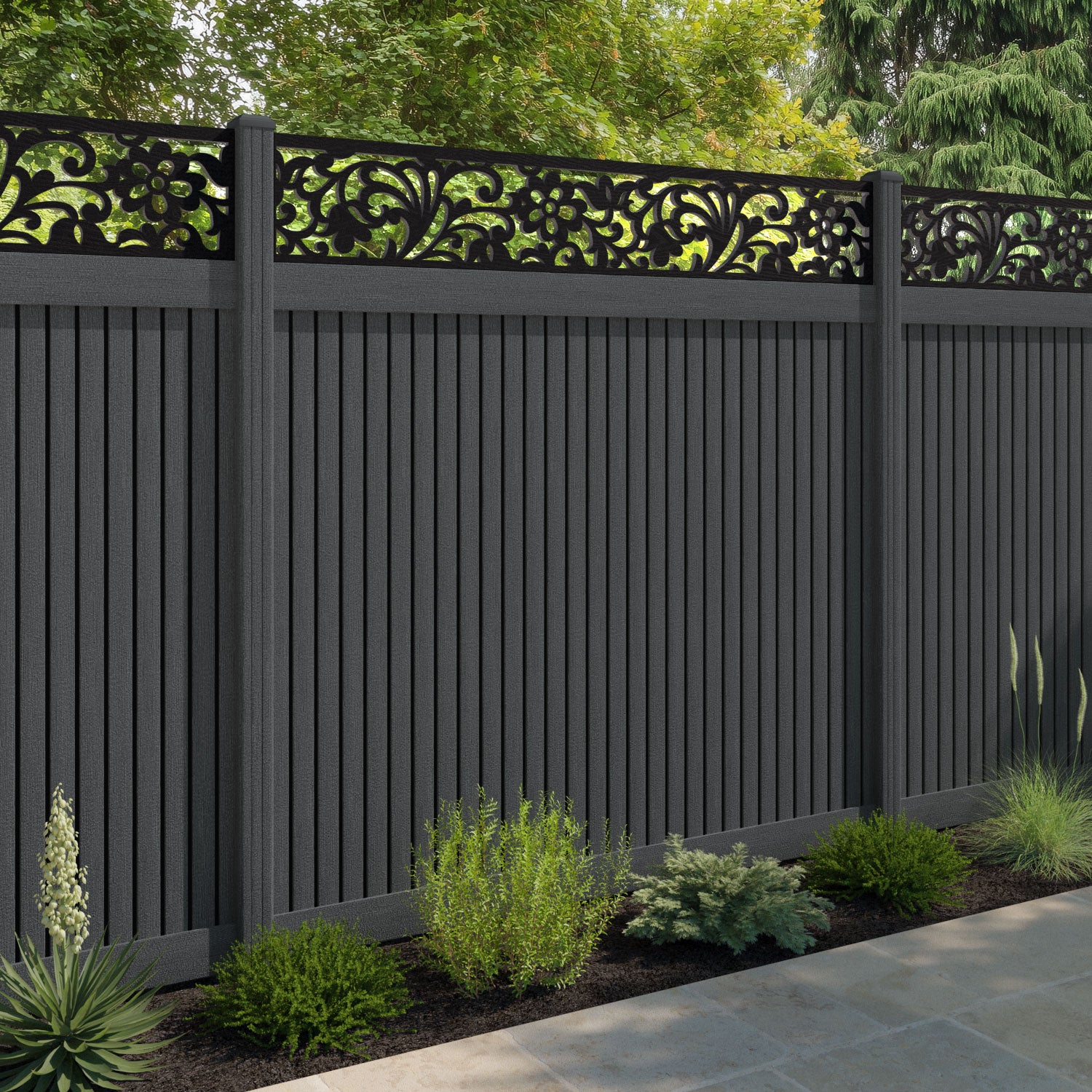 Virtis Eden Fence Panel - Dark Grey - with our composite posts