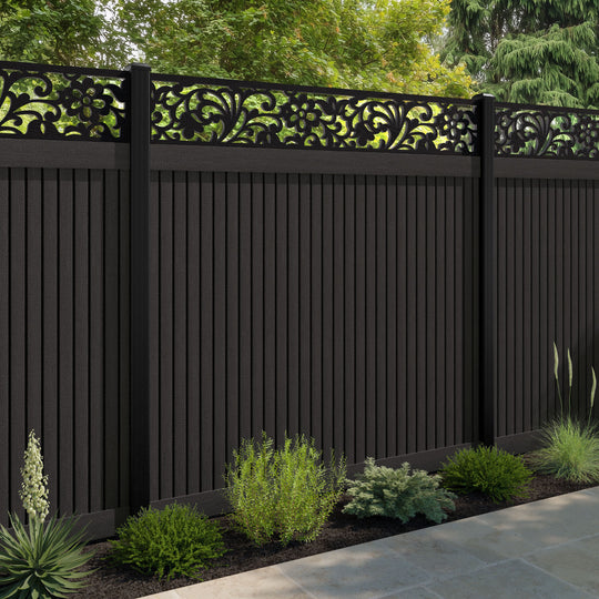 Virtis Eden Fence Panel - Dark Oak - with our aluminium posts