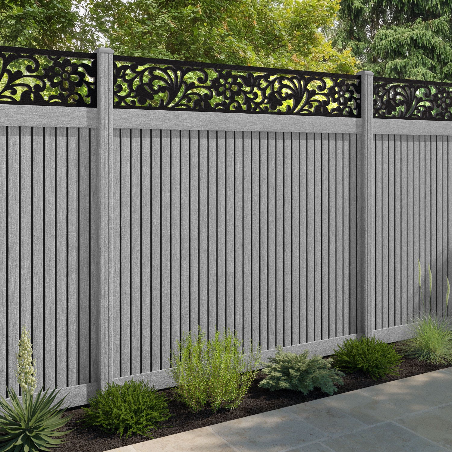 Virtis Eden Fence Panel - Light Grey - with our composite posts