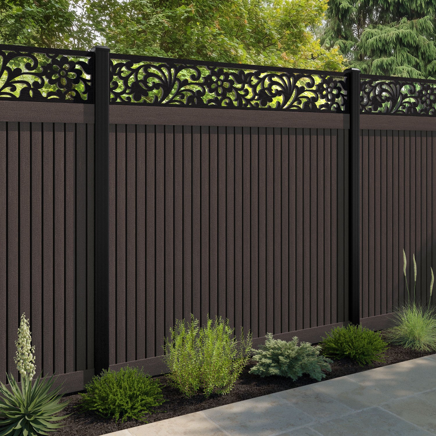 Virtis Eden Fence Panel - Mid Brown - with our composite posts