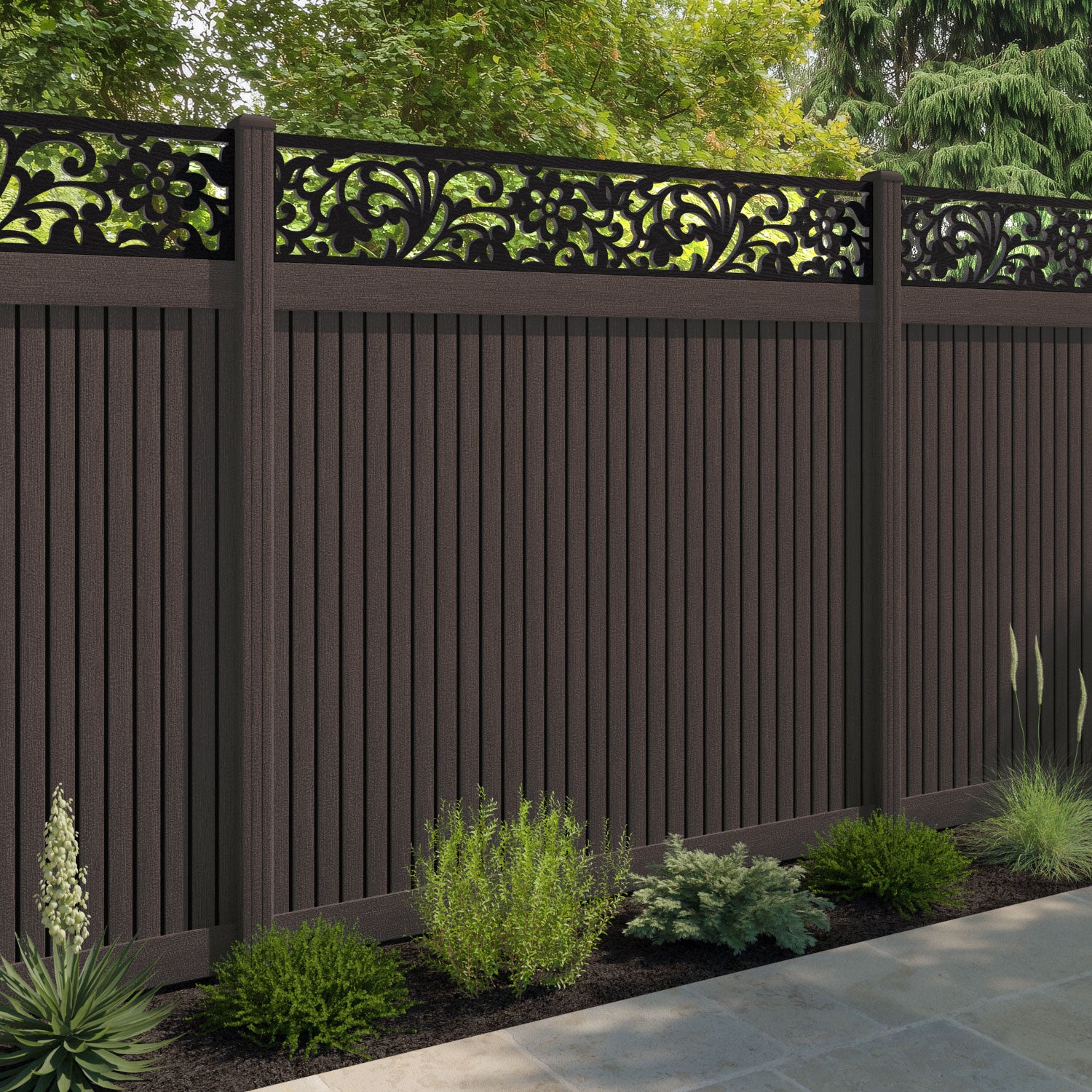 Virtis Eden Fence Panel - Mid Brown - with our composite posts