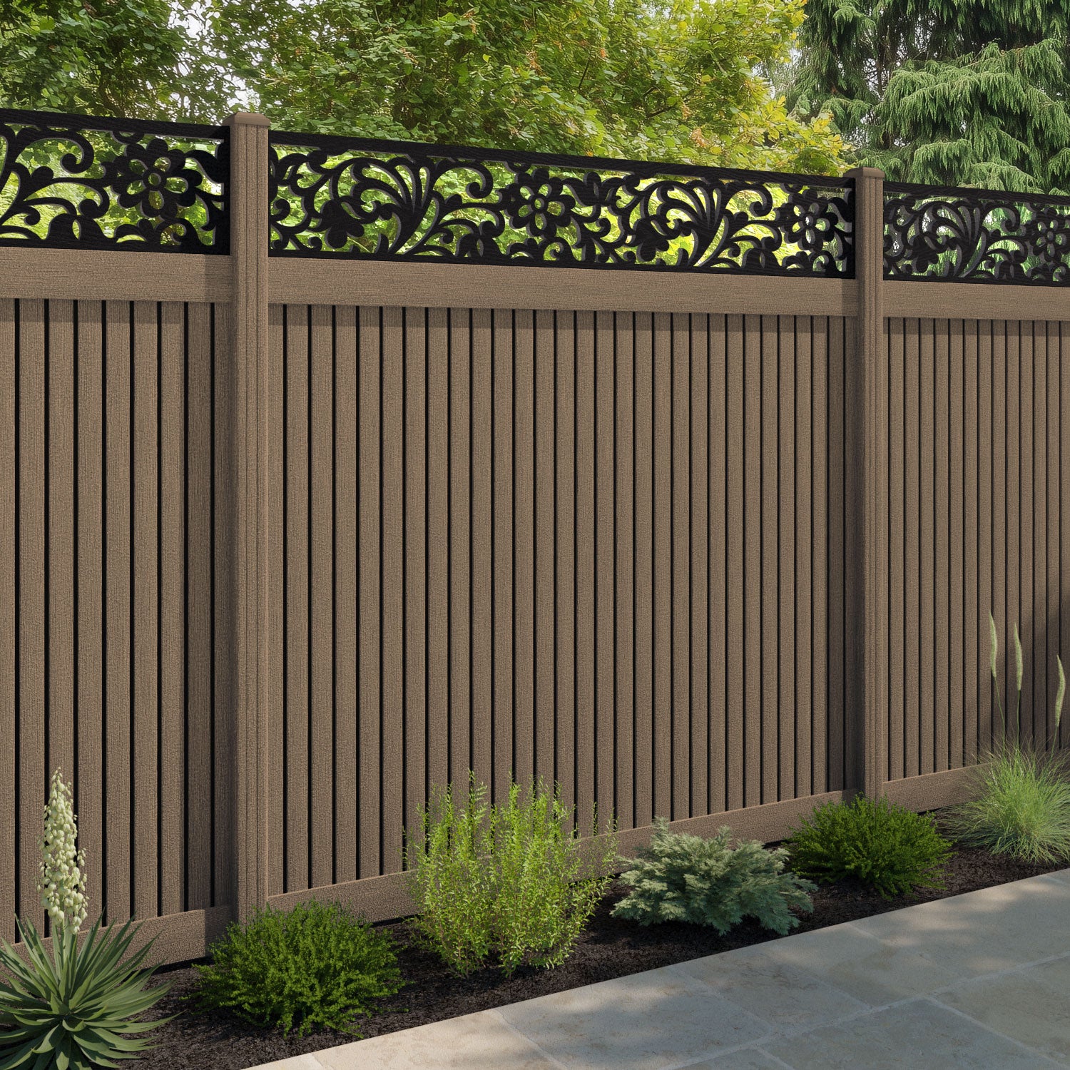 Virtis Eden Fence Panel - Teak - with our composite posts