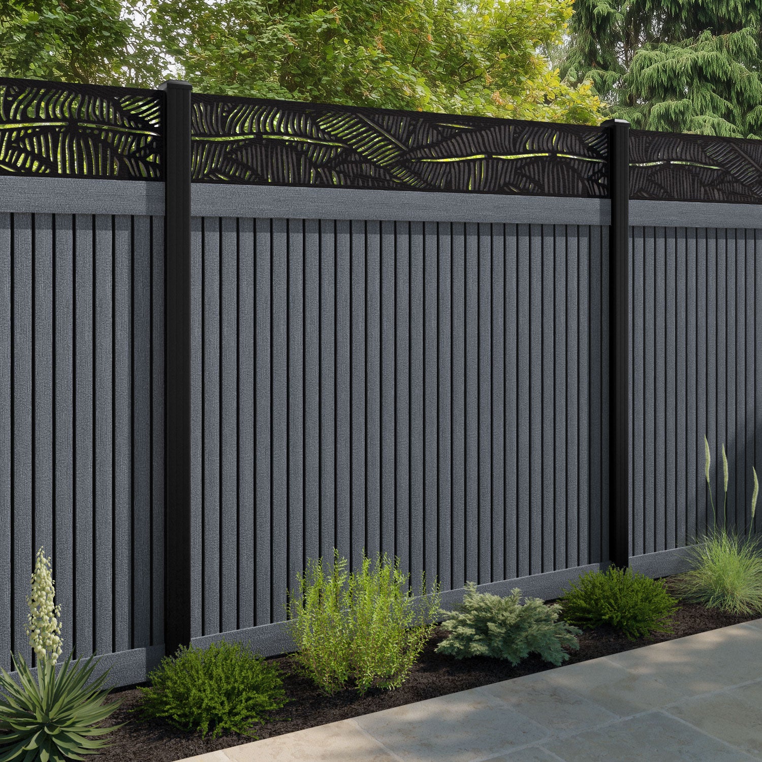 Virtis Feather Fence Panel - Anthracite - with our composite posts
