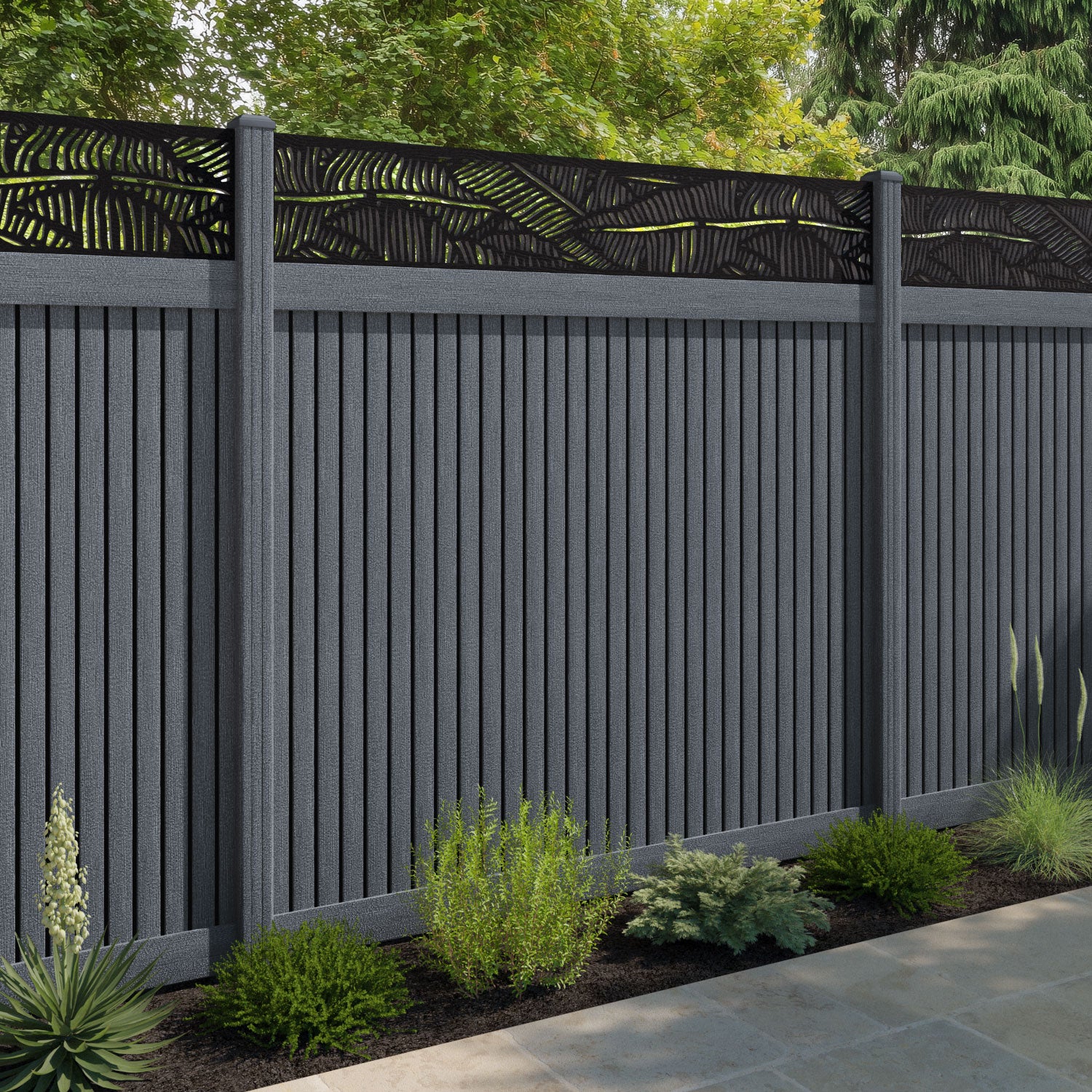 Virtis Feather Fence Panel - Anthracite - with our composite posts