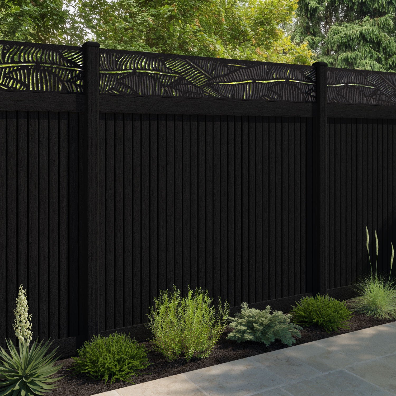 Virtis Feather Fence Panel - Black - with our composite posts