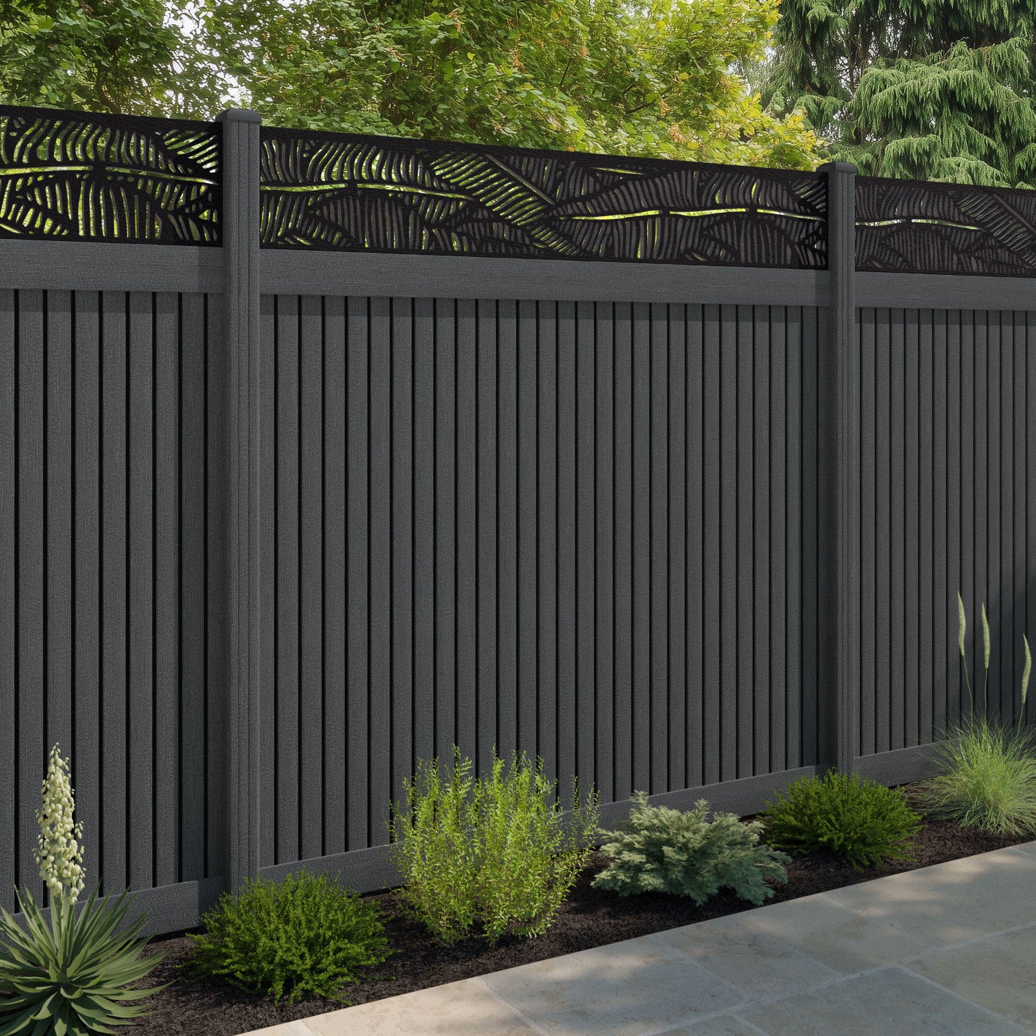 Virtis Feather Fence Panel - Dark Grey - with our composite posts