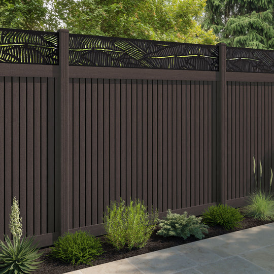 Virtis Feather Fence Panel - Mid Brown - with our composite posts