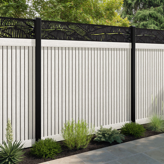 Virtis Feather Fence Panel - Light Stone - with our aluminium posts