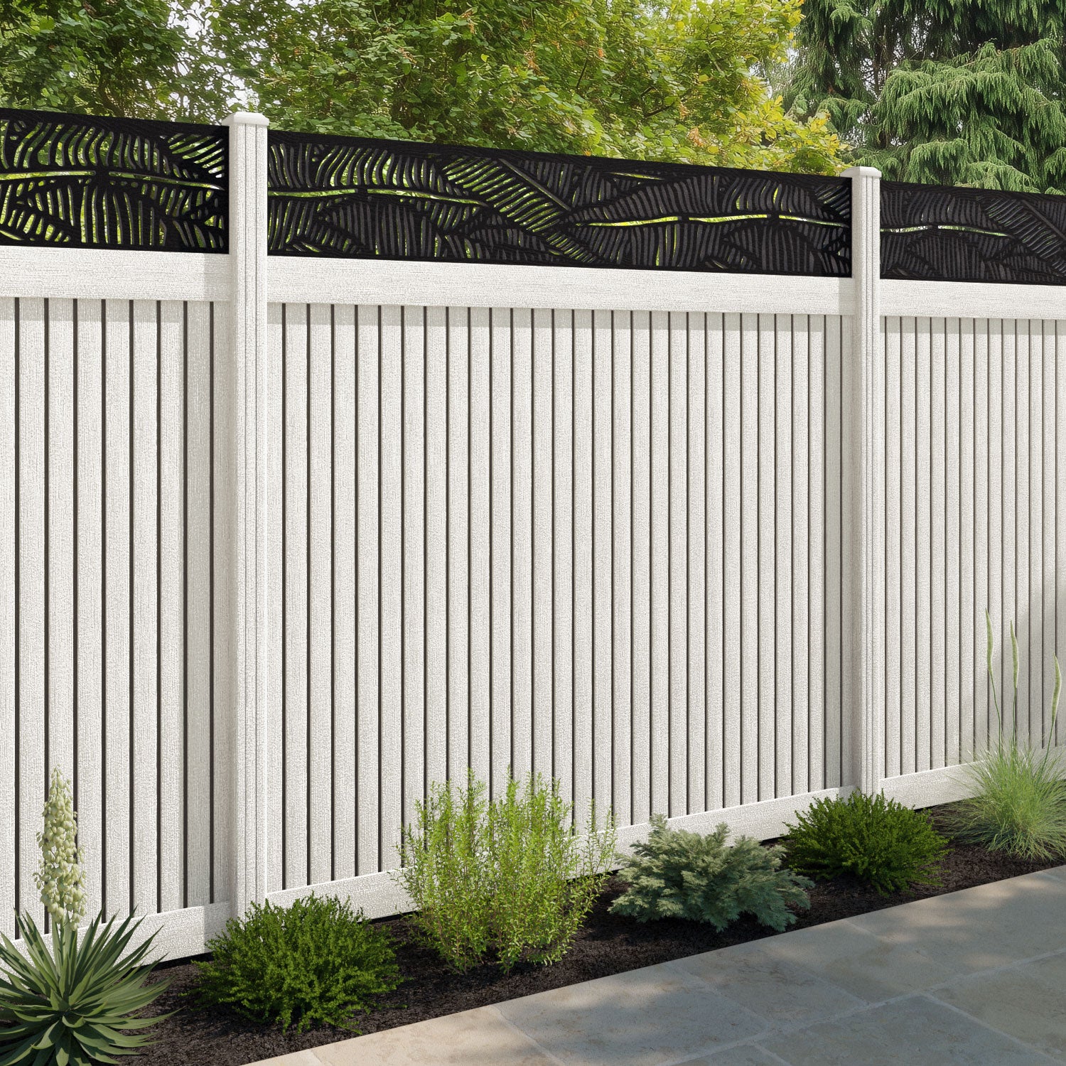 Virtis Feather Fence Panel - Light Stone - with our composite posts