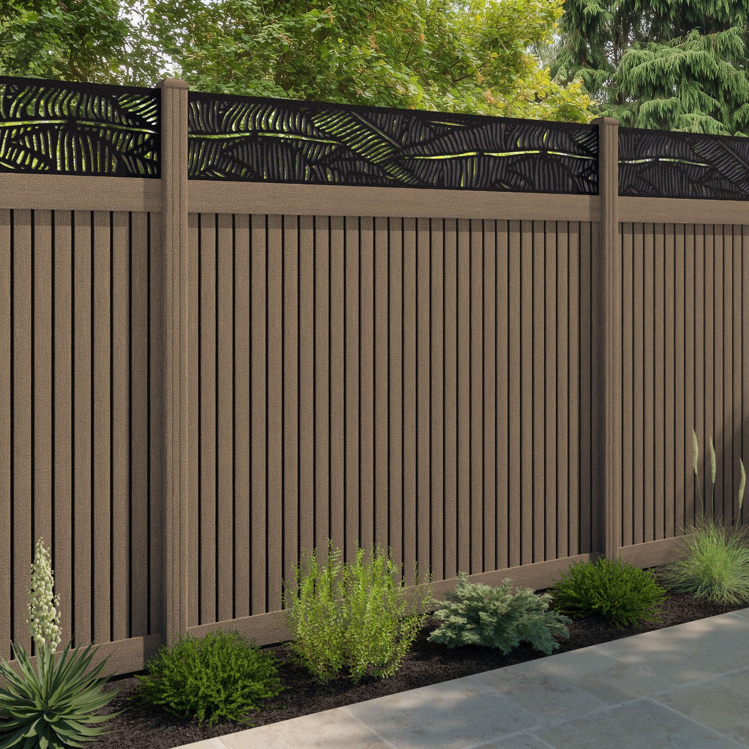Virtis Feather Fence Panel - Teak - with our composite posts