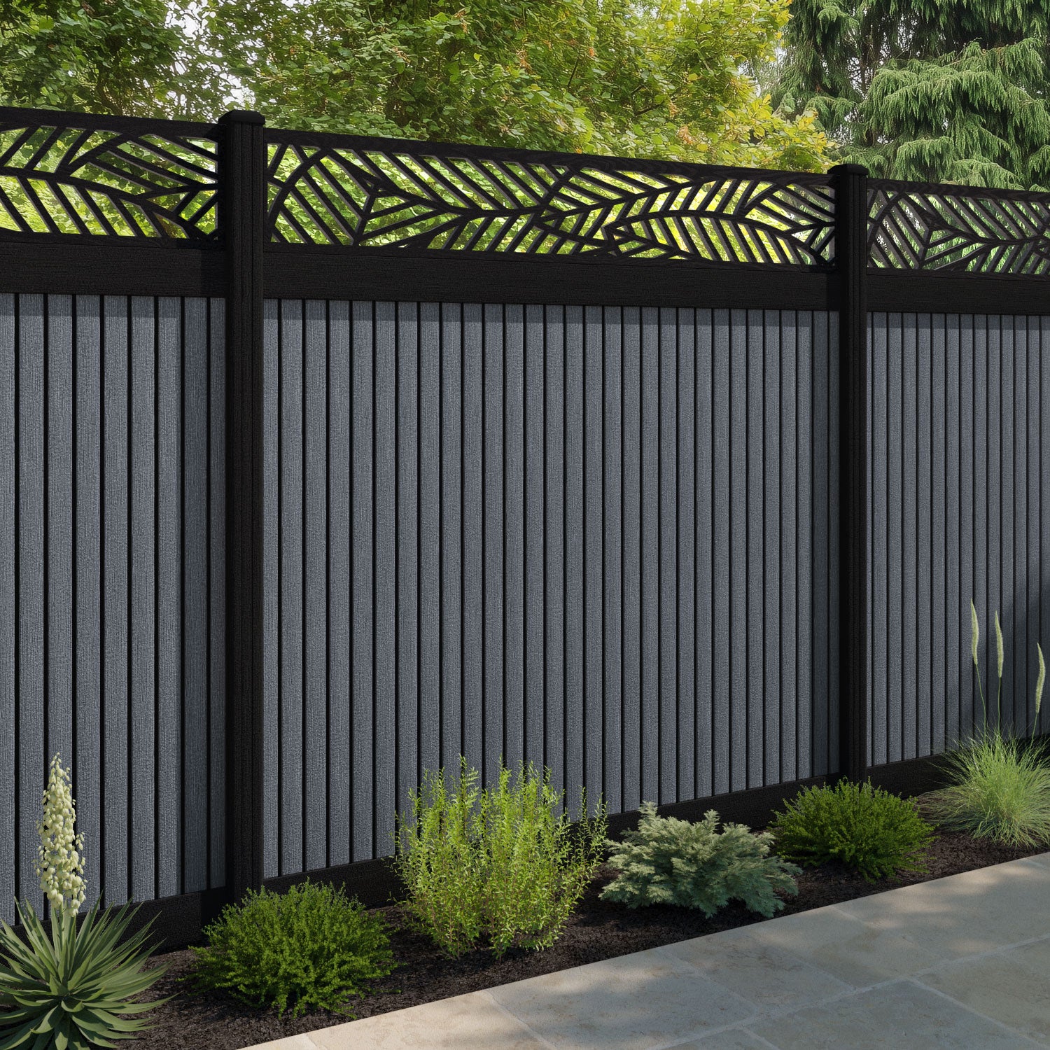 Virtis Habitat Fence Panel - Anthracite - with our aluminium posts