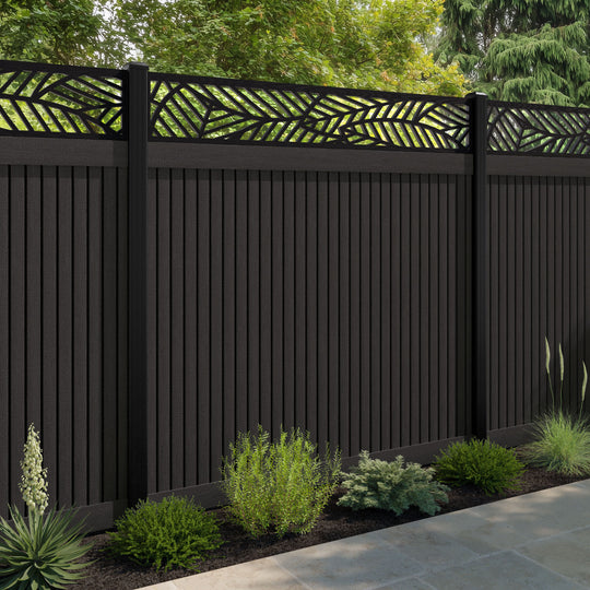 Virtis Habitat Fence Panel - Dark Oak - with our aluminium posts