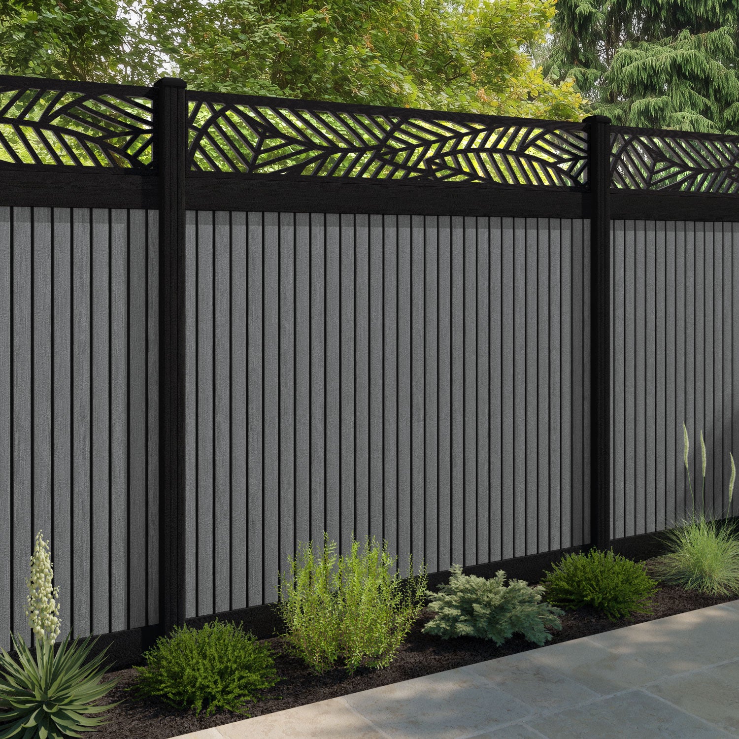 Virtis Habitat Fence Panel - Mid Grey - with our composite posts