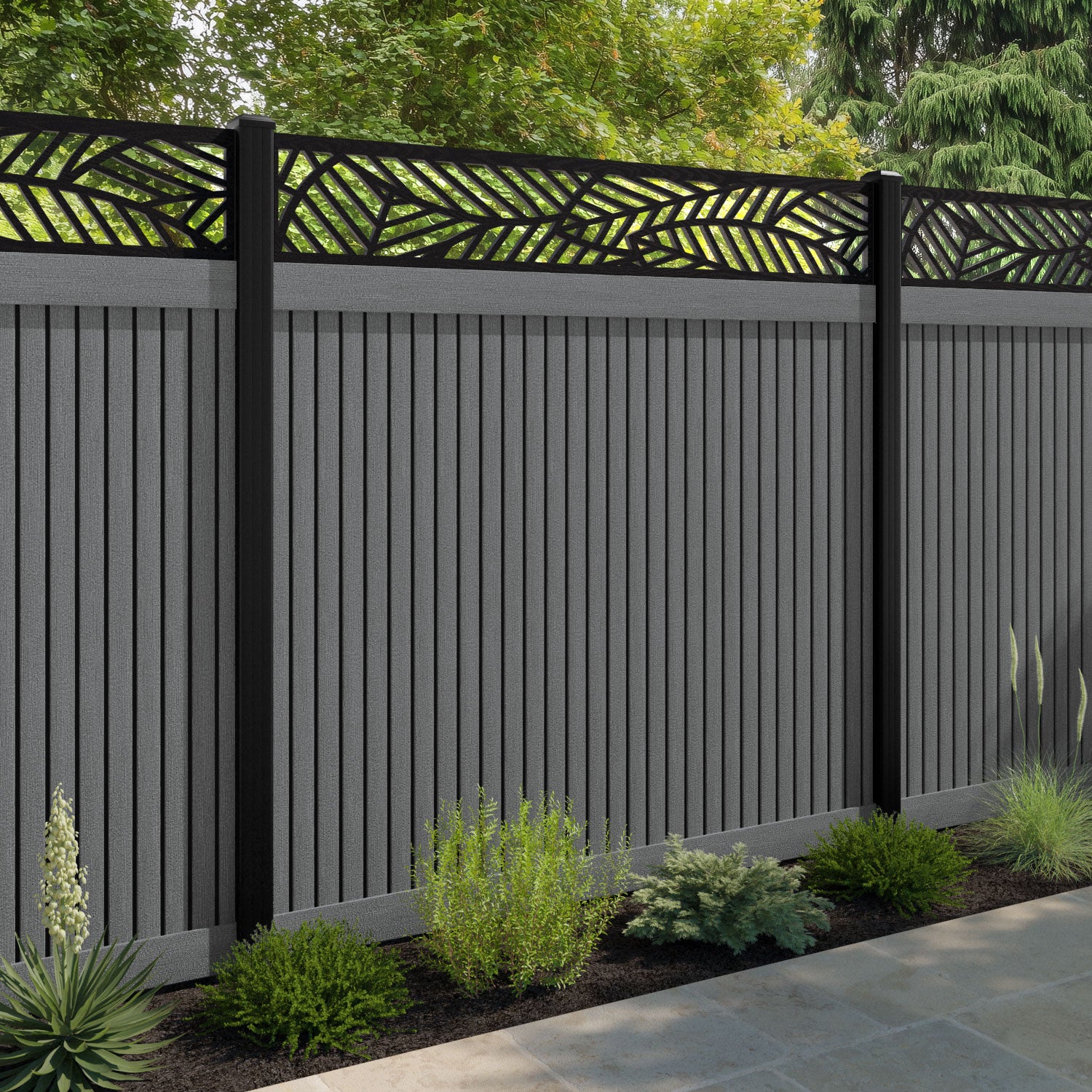 Virtis Habitat Fence Panel - Mid Grey - with our composite posts