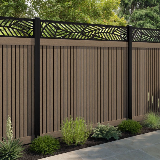Virtis Habitat Fence Panel - Teak - with our aluminium posts