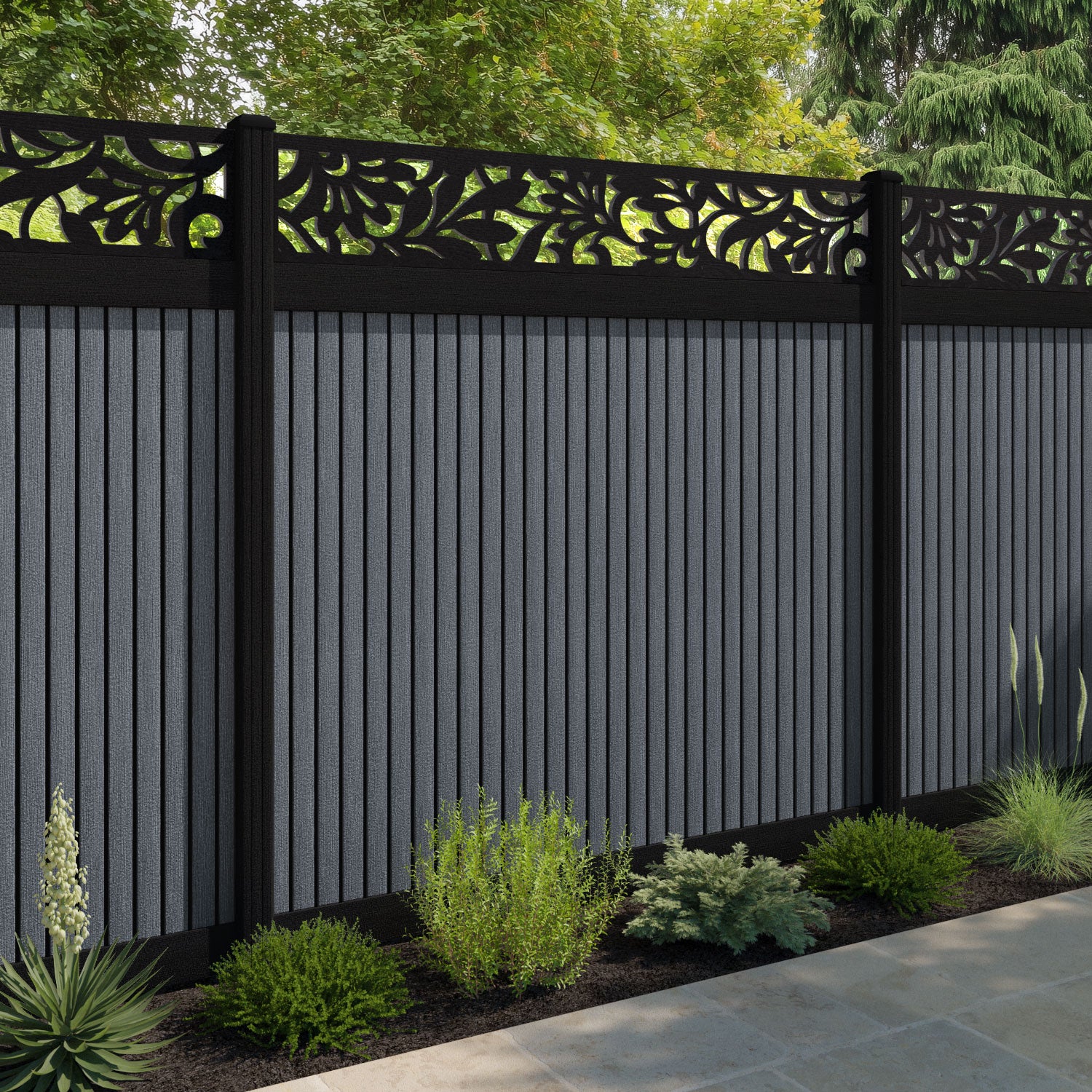 Virtis Heritage Fence Panel - Anthracite - with our aluminium posts