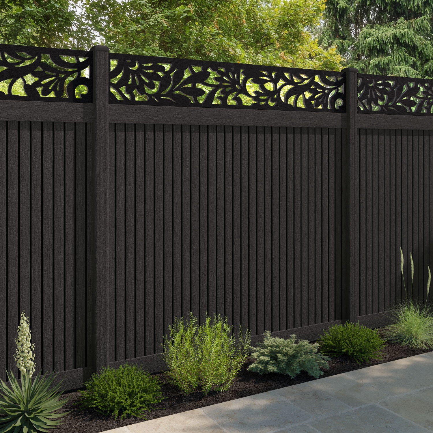 Virtis Heritage Fence Panel - Dark Oak - with our composite posts