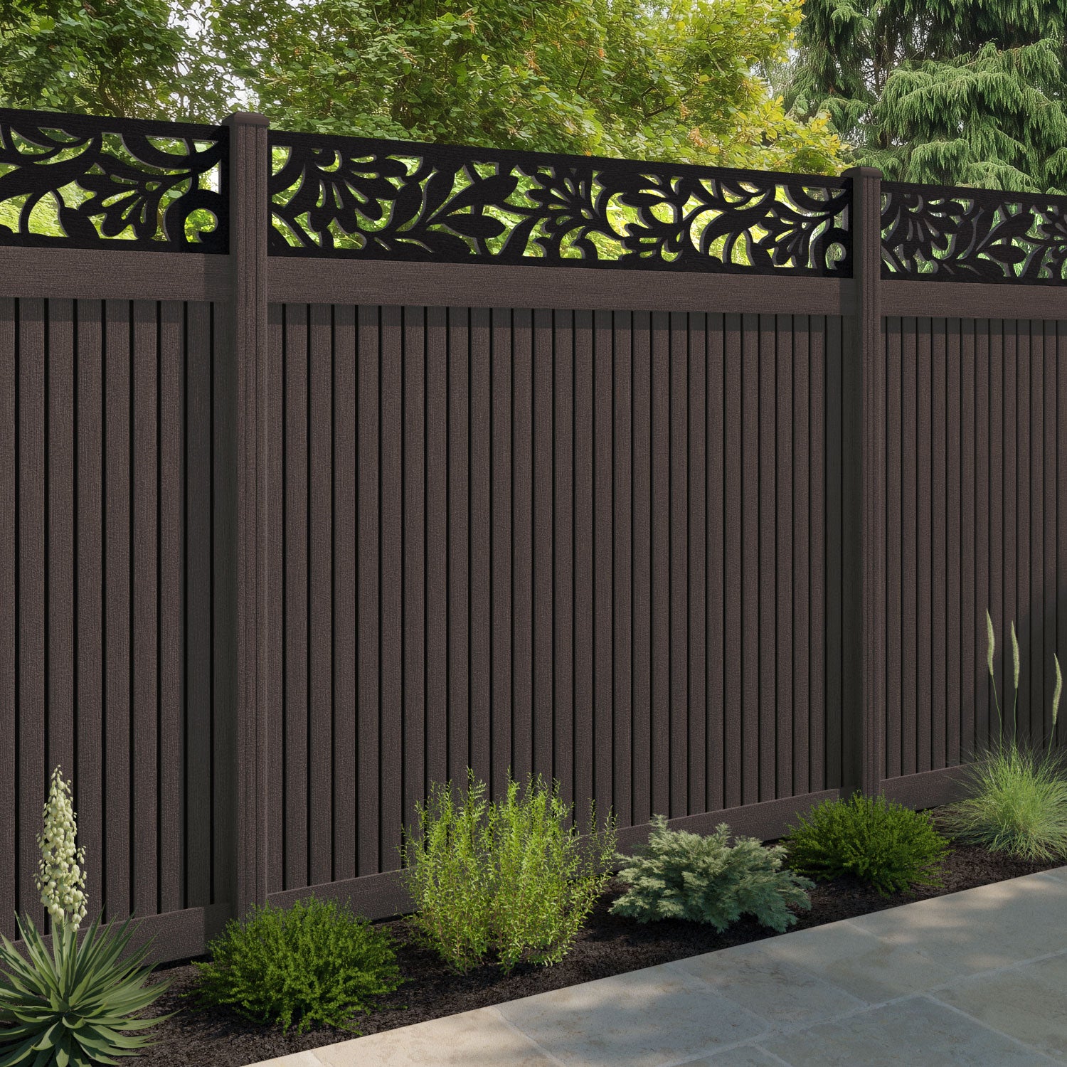 Virtis Heritage Fence Panel - Mid Brown - with our composite posts