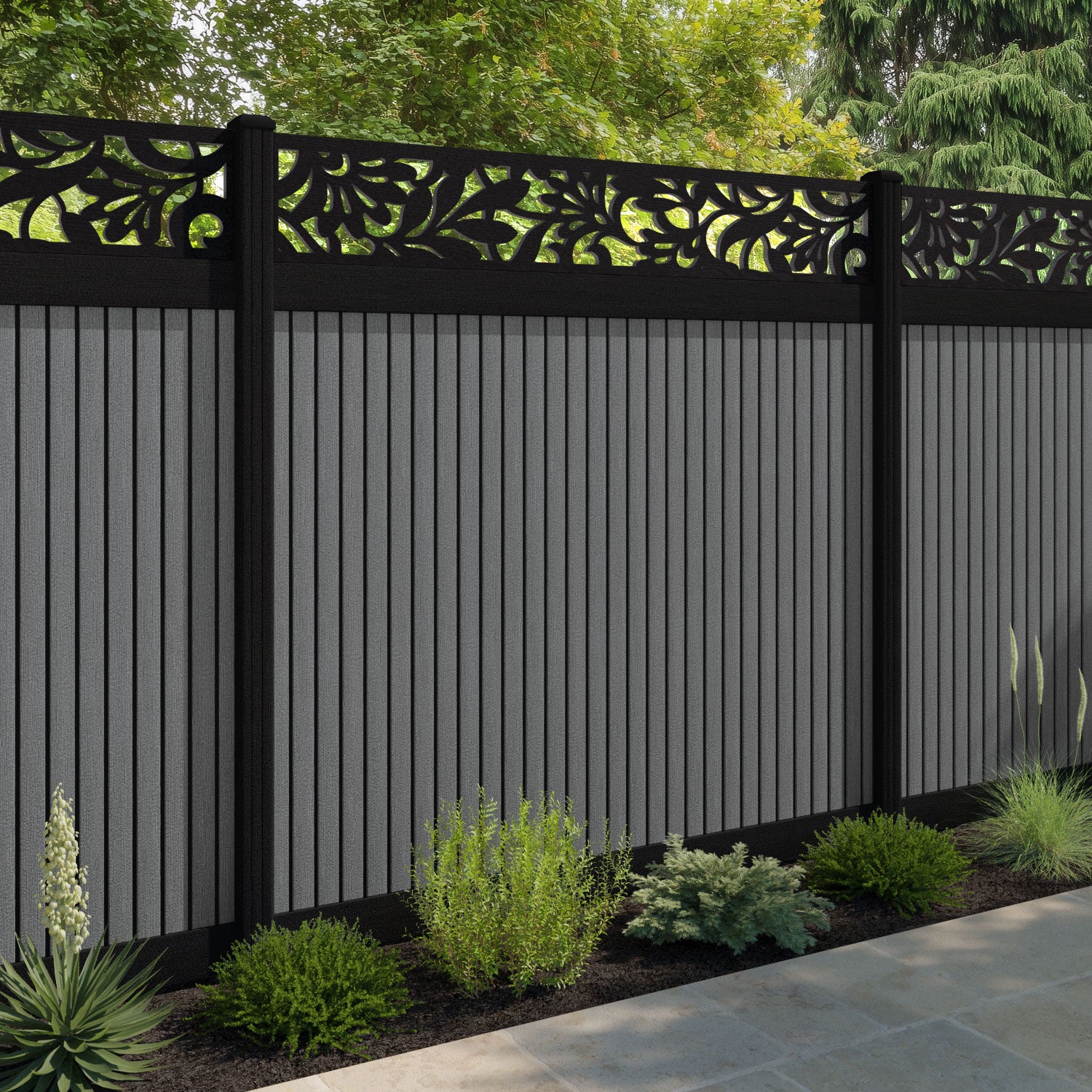 Virtis Heritage Fence Panel - Mid Grey - with our aluminium posts